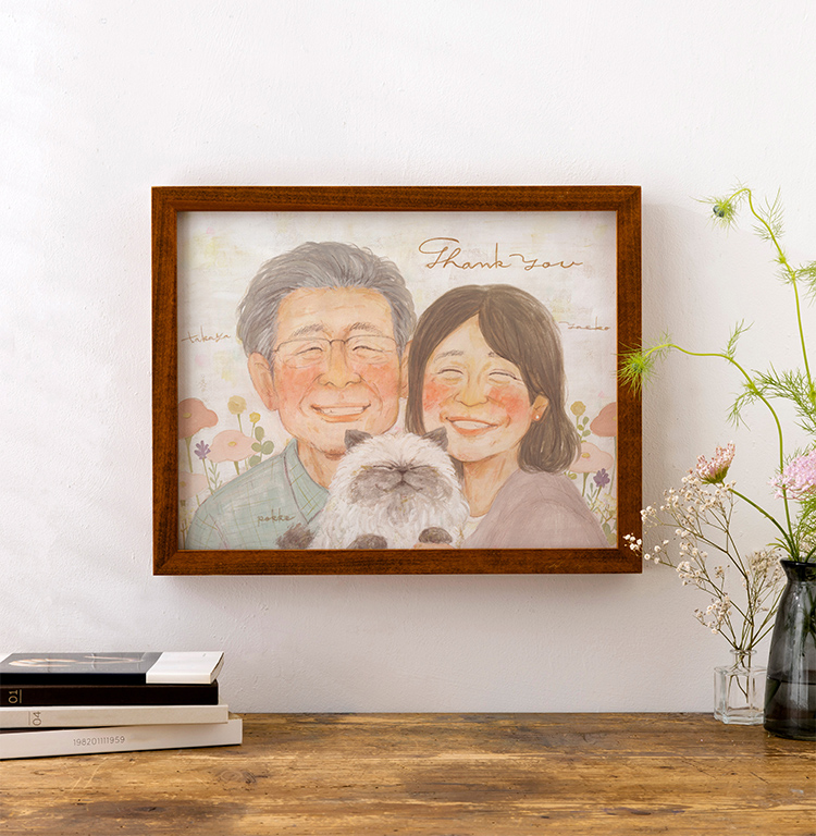 世界で1枚のオーダーメイド似顔絵★還暦祝い★衣装アレンジok☆家族一緒に☆夫婦 世界で1枚のオーダーメイド似顔絵☆還暦祝い☆衣装アレンジok☆