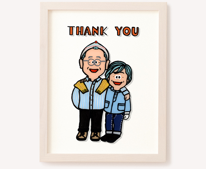 作家「ぐりこ」の似顔絵ご両親贈呈用プレゼントボード