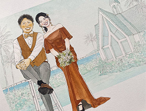 お久しぶりです。
作品が届きました。
思い出のチャペルと私たち二人をひとつの絵にして下さってありがとうございます。

とても素敵な絵なので、飾るのが楽しみです。

絵と一緒に入っていたお手紙を読みました。
nokamiさんにもよろしくお伝えください。