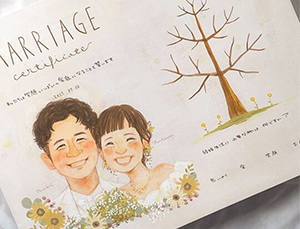 本日、絵が届きました！
とっても素敵で、夫婦揃って絵を見て「いいねーー！！似てるね！」と騒ぎ、何度も見ては、ニヤついております。
リクエスト通り、描いて頂きたかった通りで、とても可愛くて、結婚式で早くみんなにお披露目したいとワクワクしています！
この絵のおかげで、より結婚式が楽しみになり、今後この絵を部屋に飾れると思うと嬉しくて幸せです。
本当にありがとうございました。