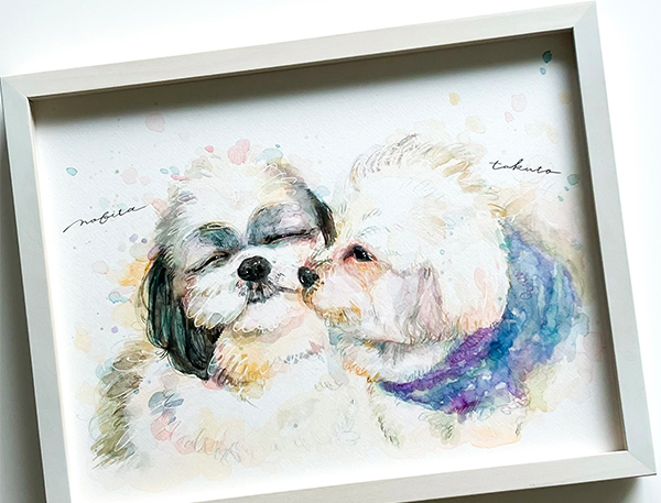 先日、絵の方を受け取りました。
とても心のこもったお手紙と想像していたよりもずっと素敵な作品になっており妻と一緒に感謝しております。