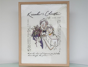 似顔絵作成ありがとうございました。
とても素敵な絵が到着し嬉しく思っております。
暖かいお手紙もありがとうございました。