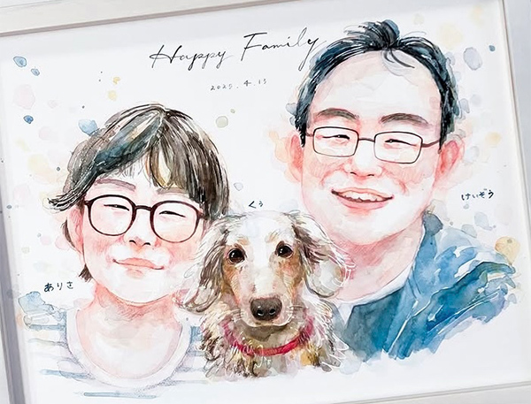 この度は、とっても素敵な似顔絵をありがとうございました。
絵をみて、くぅを思い夫婦で涙しました。
くぅと過ごした日々は子供がいない私たち夫婦に幸せをいっぱいくれました。
haruさんに似顔絵を書いてもらい本当に良かったです。
ありがとうございました。