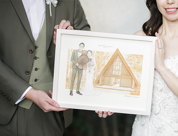 とっっってもすてきな絵でした！本当に理想通りです。
一目惚れの作品、作風でしたので、
その作家さんに実際に自身の結婚式で使う絵を描いていただき、
夢が叶って涙が出るほど嬉しかったです。
大切なクマのぬいぐるみも可愛く描いていただきありがとうございます。

WORLD様およびnokami様にご依頼してよかったです。

一生大切に飾らせていただきます。