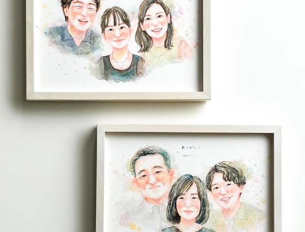 私たちそれぞれの想いを似顔絵で表現していただけたこと、とても嬉しく、大満足しております。
私たちの両親も非常に喜んでおりました。
柔らかいタッチで、見ていると思わず微笑んでしまう、ぬくもりのある作品だと感じております。