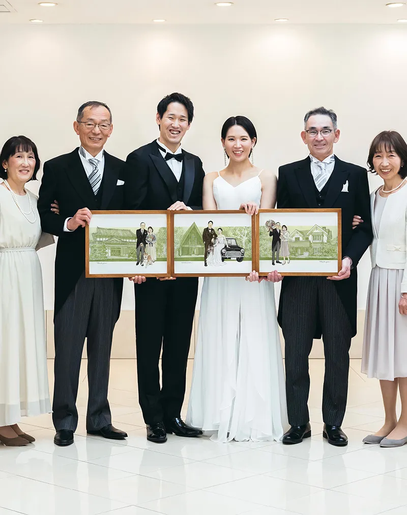 世界で1枚の手描きのオーダーメイド似顔絵★結婚式★和装ok★ご両親感謝の気持ち 和装 モードおしゃれな似顔絵 ウェルカムボード 結婚式 オーダーメイド