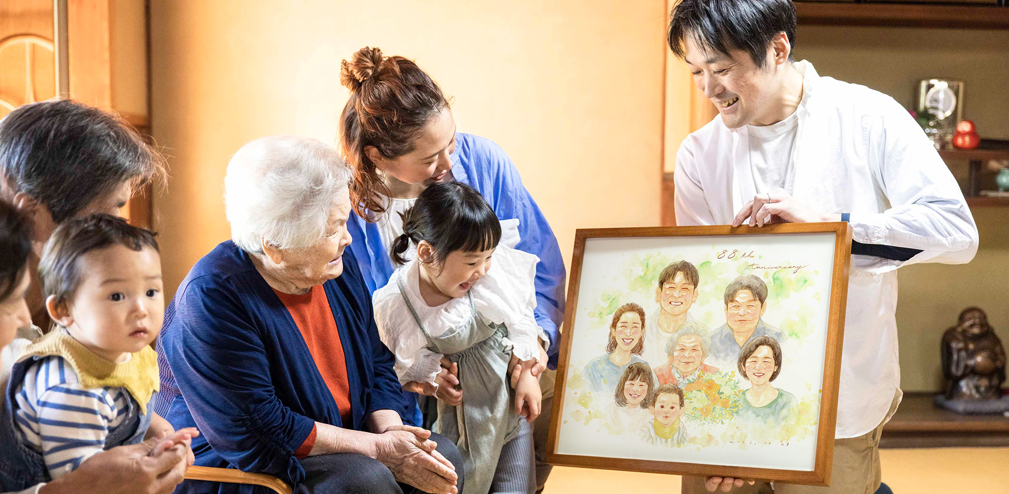 米寿・傘寿のお祝い似顔絵